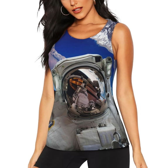 Gaeub Astronaut in Outer Space Women's Workout Tank Tops Lightweight Sleeveless Shirts for Women for Athletic Running Tennis Yoga - Medium