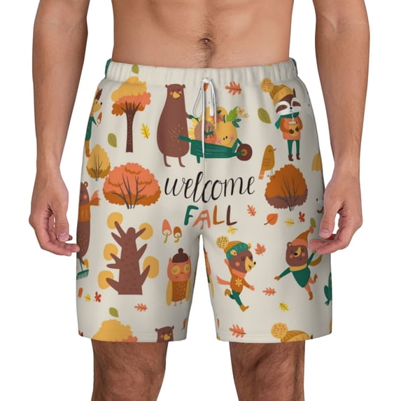 Gaeub Autumn In The Forest Mens Swim Trunks Stretch Beach Shorts Quick Dry for Men Swim Shorts Swimwear with Pockets- X-Large
