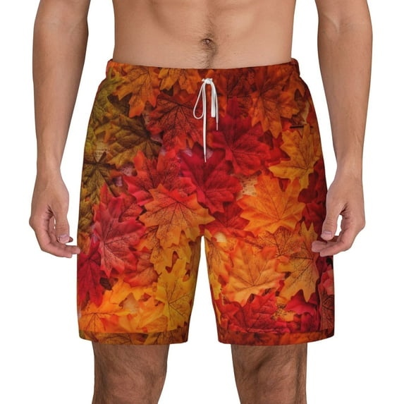 Gaeub Autumn Leaf Mens Swim Trunks Stretch Beach Shorts Quick Dry for Men Swim Shorts Swimwear with Pockets- Small