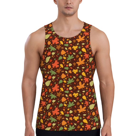 Gaeub Autumn Leaves Men's Athletic Tank Top, Workout Sleeveless Shirts, Running Tank Tops for Gym, Running, Training - Medium