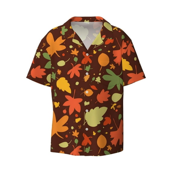 Gaeub Autumn Leaves Men's Lapel Short Sleeve Shirt, Relaxed Fit Shirt, Soft and Breathable for Outdoors Party Travel - XX-Large