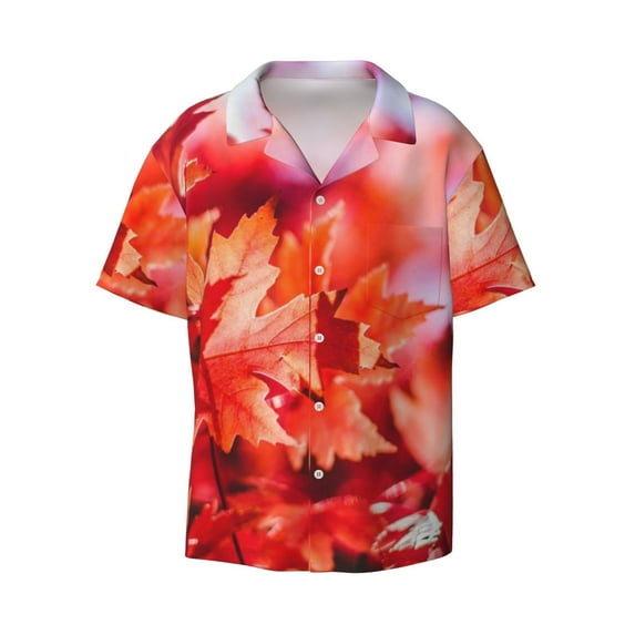 Gaeub Autumn Maple Leaves Men's Lapel Short Sleeve Shirt, Relaxed Fit Shirt, Soft and Breathable for Outdoors Party Travel - 3X-Large