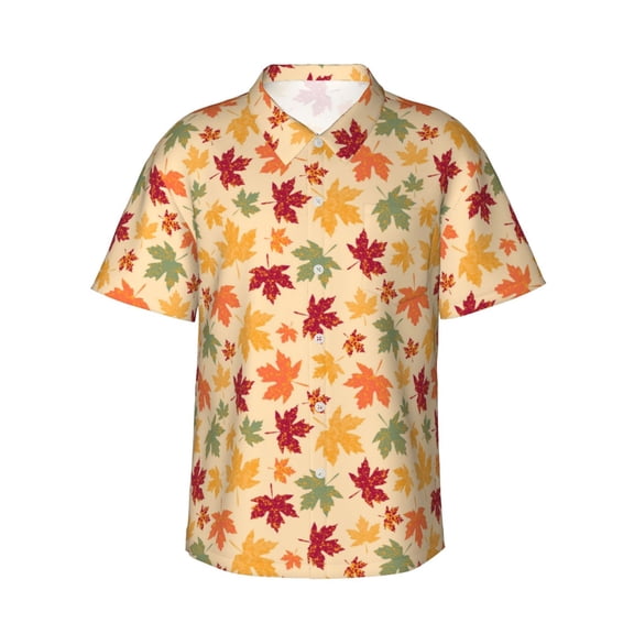 Gaeub Autumn Maple Leaves Print Men's Hawaiian Shirt,Button Down Short Sleeves Shirts,Tropical Beach Casual Button Down Shirts,3X-Large