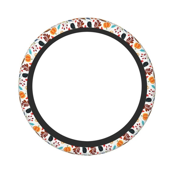 Gaeub Autumn Pumpkins Fall Leaves Breathable Stretch Elastic Steering Wheel Cover, Cool in Summer and Warm in Winter, Universal 15 inch