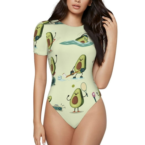 Gaeub Avocado For Exercise Women'S Short Sleeve One Piece Swimsuit Sexy High-Waisted Bodysuit For Swimming, Beach, Sports - Xx-Large