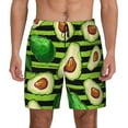 thumbnail image 1 of Gaeub Avocado Green Striped Mens Swim Trunks Stretch Beach Shorts Quick Dry for Men Swim Shorts Swimwear with Pockets- XX-Large, 1 of 9