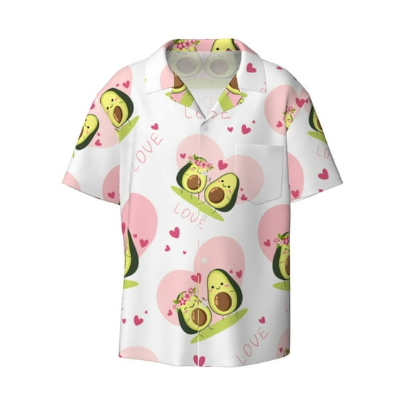 Gaeub Avocado Lovers Men's Lapel Short Sleeve Shirt, Relaxed Fit Shirt, Soft and Breathable for Outdoors Party Travel - Medium