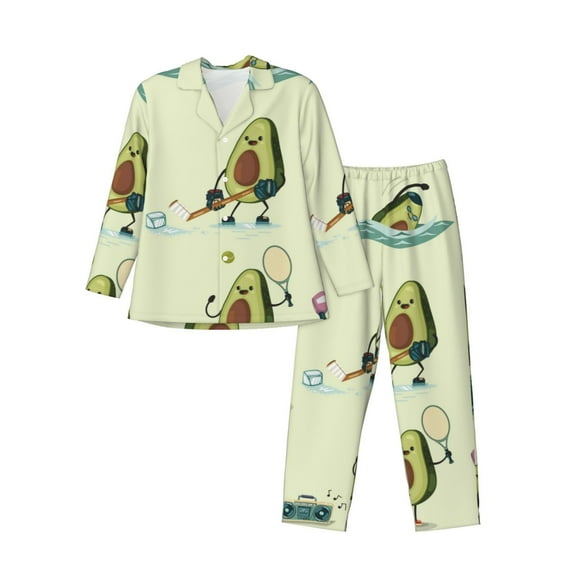Gaeub Avocado for Exercise Mens Pajamas Set Mens Sleepwear with Long Sleeve Top & Bottoms PJs-Large