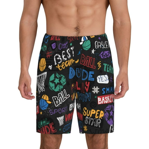 Gaeub Basketball Printed Men's Short Pajama Pants, Lightweight Lounge & Sleep Bottoms Keep You Cool - X-Large
