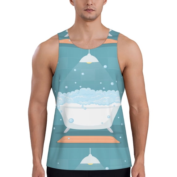 Gaeub Bathtub with Soap Bubbles Men's Athletic Tank Top, Workout Sleeveless Shirts, Running Tank Tops for Gym, Running, Training - 4X-Large