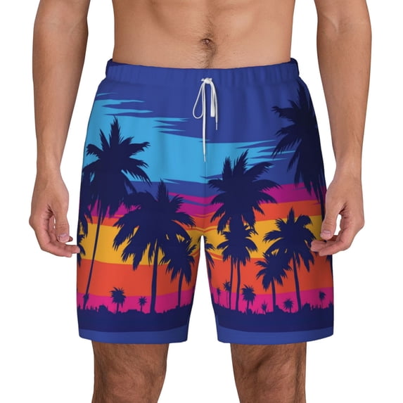 Gaeub Beach with Palm Trees Mens Swim Trunks Stretch Beach Shorts Quick Dry for Men Swim Shorts Swimwear with Pockets- Medium