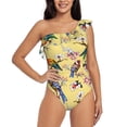thumbnail image 1 of Gaeub Beautiful Bright Birds And Flowers Women's One Shoulder Ruffle Tummy Control Swimwear for Swimming Surfing Beach Party - Medium, 1 of 8