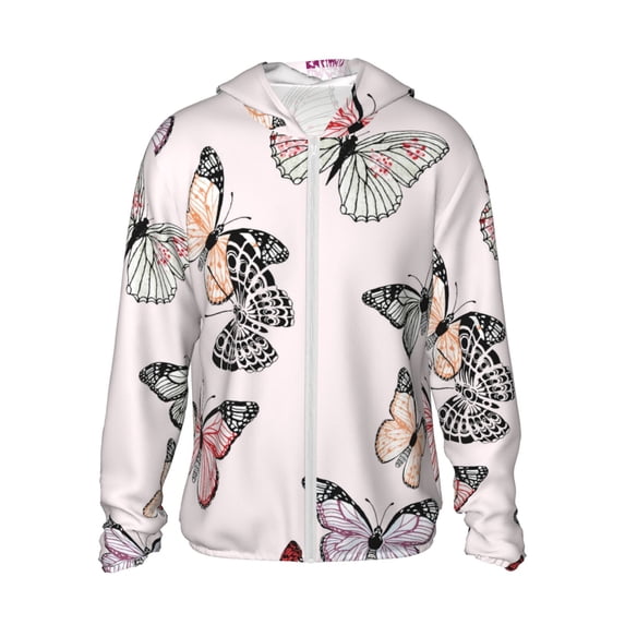 Gaeub Beautiful Butterfly Men's and Women's UPF 50+ Long-Sleeved Sun Protection Clothing, Fishing Shirt Long Sleeve Zip-XX-Large