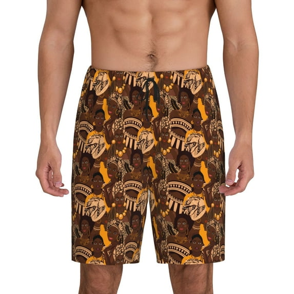 Gaeub Beautiful Ethnic African Women Print Men's Short Pajama Pants, Sleep Shorts, Household Pants, Casual Pants with Pockets-Large