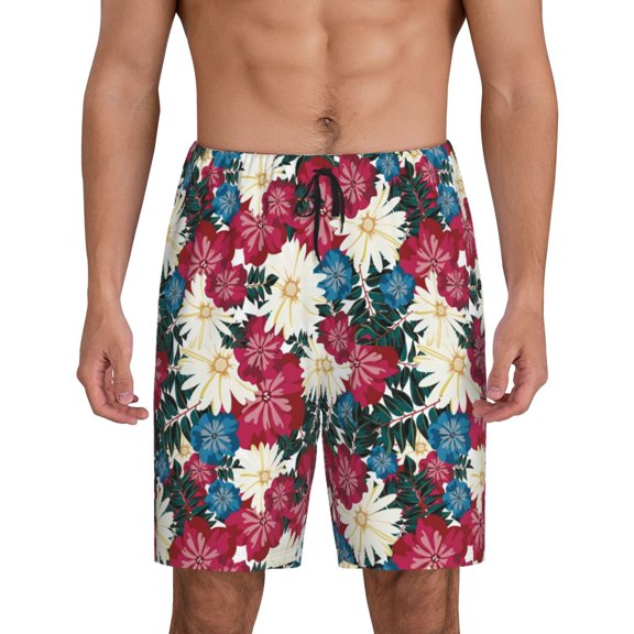 Gaeub Beautiful Flower Print Men's Short Pajama Pants, Sleep Shorts, Household Pants, Casual Pants with Pockets-4X-Large
