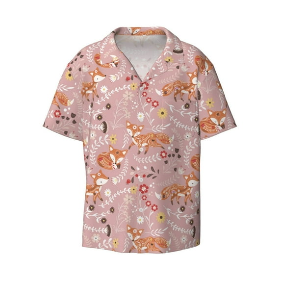 Gaeub Beautiful Fox Men's Lapel Short Sleeve Shirt, Relaxed Fit Shirt, Soft and Breathable for Outdoors Party Travel - Large