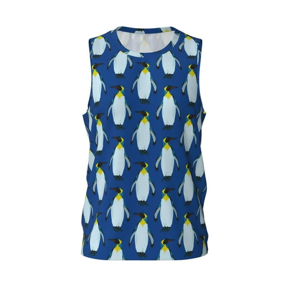 Gaeub Beautiful King Penguin Pattern Men's Mesh Basketball Jersey, Quick-Drying Sleeveless Top S-4XL, Loose Muscle Tank Top -4X-Large