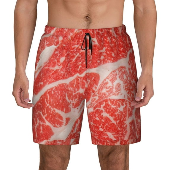 Gaeub Beef Steaks Mens Swim Trunks Stretch Beach Shorts Quick Dry for Men Swim Shorts Swimwear with Pockets- X-Large