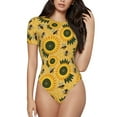thumbnail image 1 of Gaeub Bees And Sunflowers Women'S Short Sleeve One Piece Swimsuit Sexy High-Waisted Bodysuit For Swimming, Beach, Sports - X-Large, 1 of 9