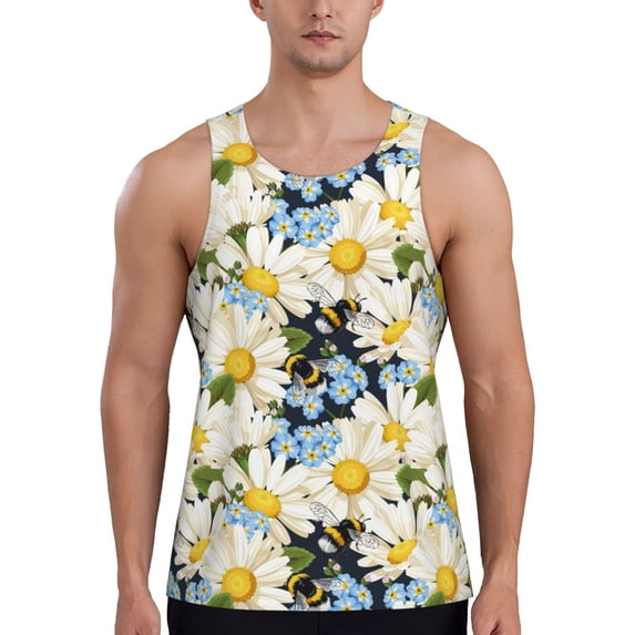 Gaeub Bees Collecting Nectar Men's Athletic Tank Top, Workout Sleeveless Shirts, Running Tank Tops for Gym, Running, Training - Medium