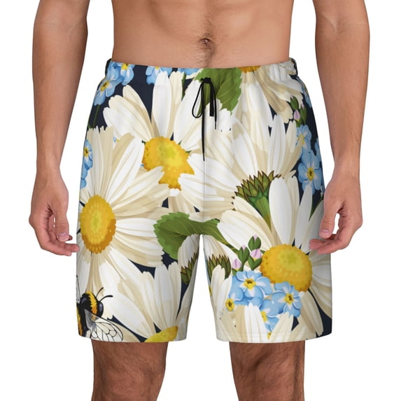 Gaeub Bees Collecting Nectar Mens Swim Trunks Stretch Beach Shorts Quick Dry for Men Swim Shorts Swimwear with Pockets- Medium