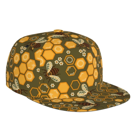 Gaeub Bees and Honeycombs Flat Bill Snapback Hats Baseball Caps with Adjustable for Running Workouts and Outdoor Activities
