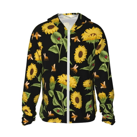 Gaeub Bees and Sunflowers Men's and Women's UPF 50+ Long-Sleeved Sun Protection Clothing, Fishing Shirt Long Sleeve Zip - XX-Large