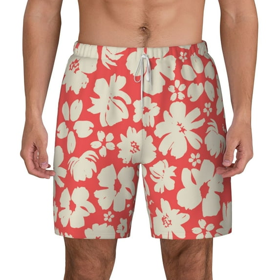 Gaeub Beige Flowers Mens Swim Trunks Stretch Beach Shorts Quick Dry for Men Swim Shorts Swimwear with Pockets- X-Large