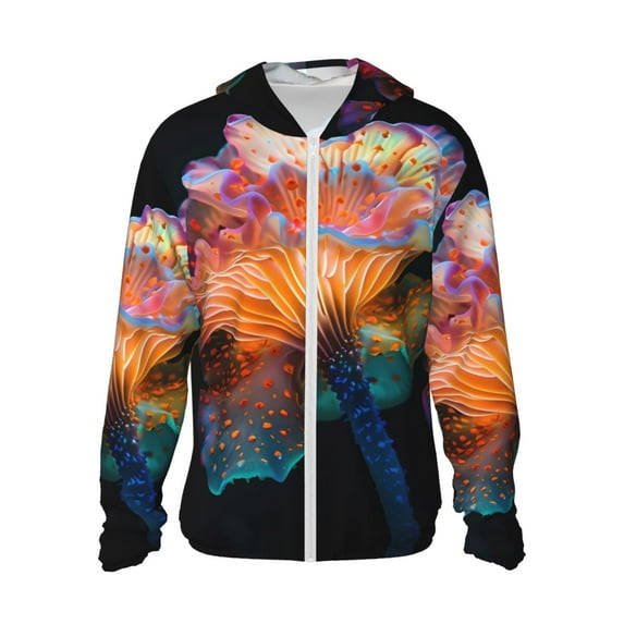 Gaeub Bioluminescent Underwater Flower Men's and Women's UPF 50+ Long-Sleeved Sun Protection Clothing, Fishing Shirt Long Sleeve Zip-Large