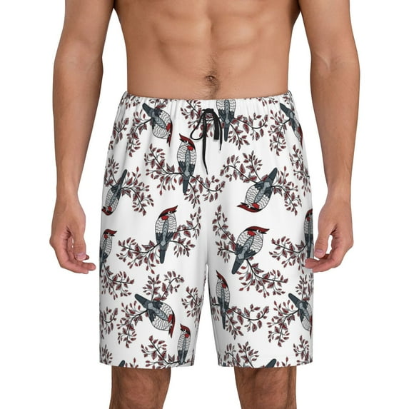 Gaeub Bird Print Men's Short Pajama Pants, Sleep Shorts, Household Pants, Casual Pants with Pockets-XX-Large