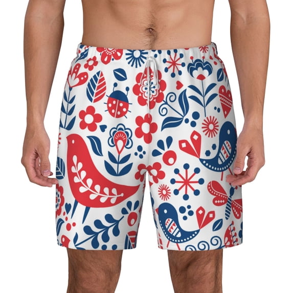 Gaeub Birds Flowers Mens Swim Trunks Stretch Beach Shorts Quick Dry for Men Swim Shorts Swimwear with Pockets- Medium
