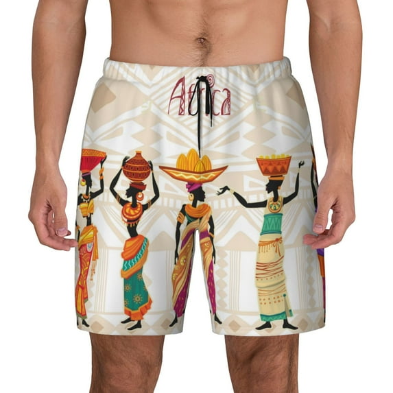 Gaeub Black African Woman Mens Swim Trunks Stretch Beach Shorts Quick Dry for Men Swim Shorts Swimwear with Pockets- Large