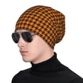 thumbnail image 1 of Gaeub Black And Orange Houndstooth Print Beanie Hats for Men Women,Winter Caps,Knit Cuffed Beanie,Cuffed Cap,Great for Winter Activities, 1 of 7