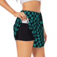 thumbnail image 1 of Gaeub Black And Teal Checkerboard Print Women's Athletic Shorts,High Waisted Running Shorts,Pocket Sporty Short,Gym Elastic Workout Shorts-Small, 1 of 7