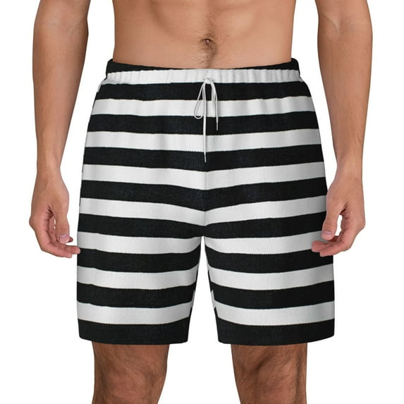 Gaeub Black And White Stripes Mens Swim Trunks Stretch Beach Shorts Quick Dry for Men Swim Shorts Swimwear with Pockets- Large