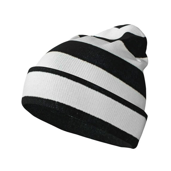 Gaeub Black And White Stripes Print Unisex Knitted Hat,Warm Winter Beanie,Unisex Fashion Knit Cuffed Cap,Ski Hat for Men and Women