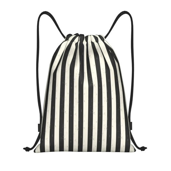 Gaeub Black And White Thick Stripes Drawstring Backpack Bag Sport Gym Sackpack Heavy Duty String Backpack for Men Women-Medium