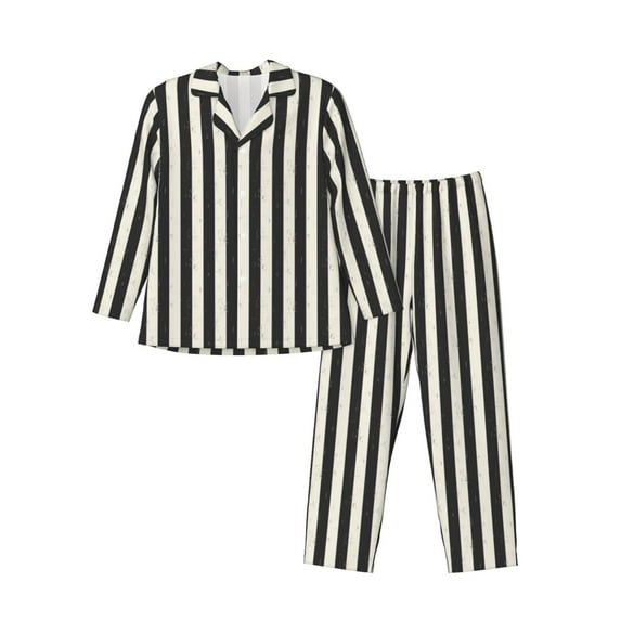 Gaeub Black And White Thick Stripes Mens Pajamas Set Mens Sleepwear with Long Sleeve Top & Bottoms PJs-Small