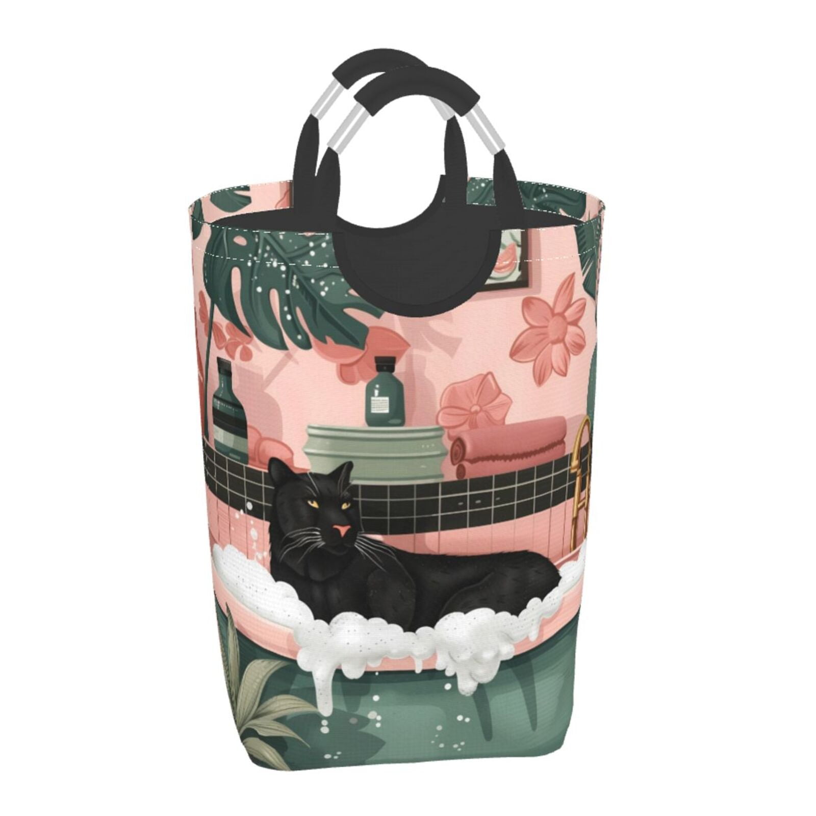 Gaeub Black Cat Pink Bathroom Print 50L Large Laundry Hampers with