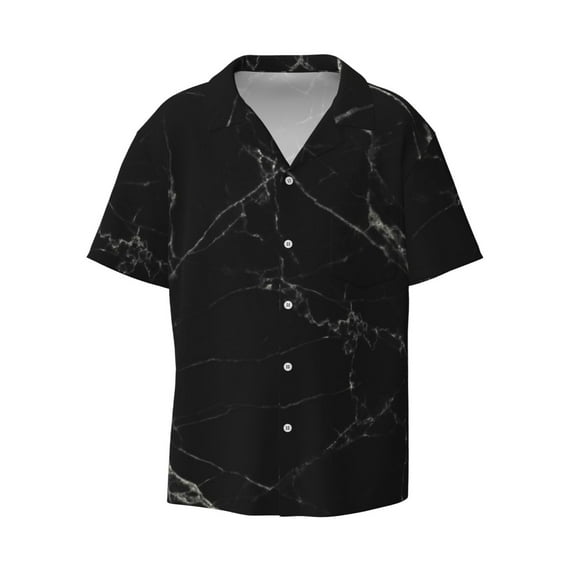 Gaeub Black Marble Texture Abstract Men's Lapel Short Sleeve Shirt, Relaxed Fit Shirt, Soft and Breathable for Outdoors Party Travel - 3X-Large