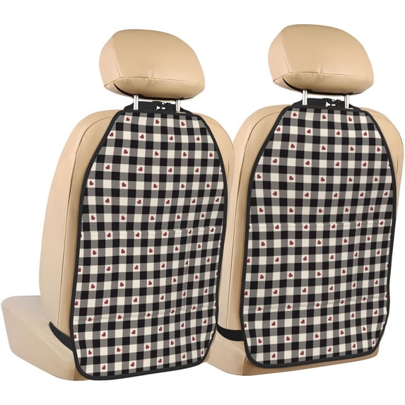Gaeub Black Plaid Heart Print Anti-Kick Storage Mat for Car Seats 2 Pcs, Car Kick Mats with 3 Pocket Protector, Essential Car Seat Protector for Child Car Seat,Car Seat Protector