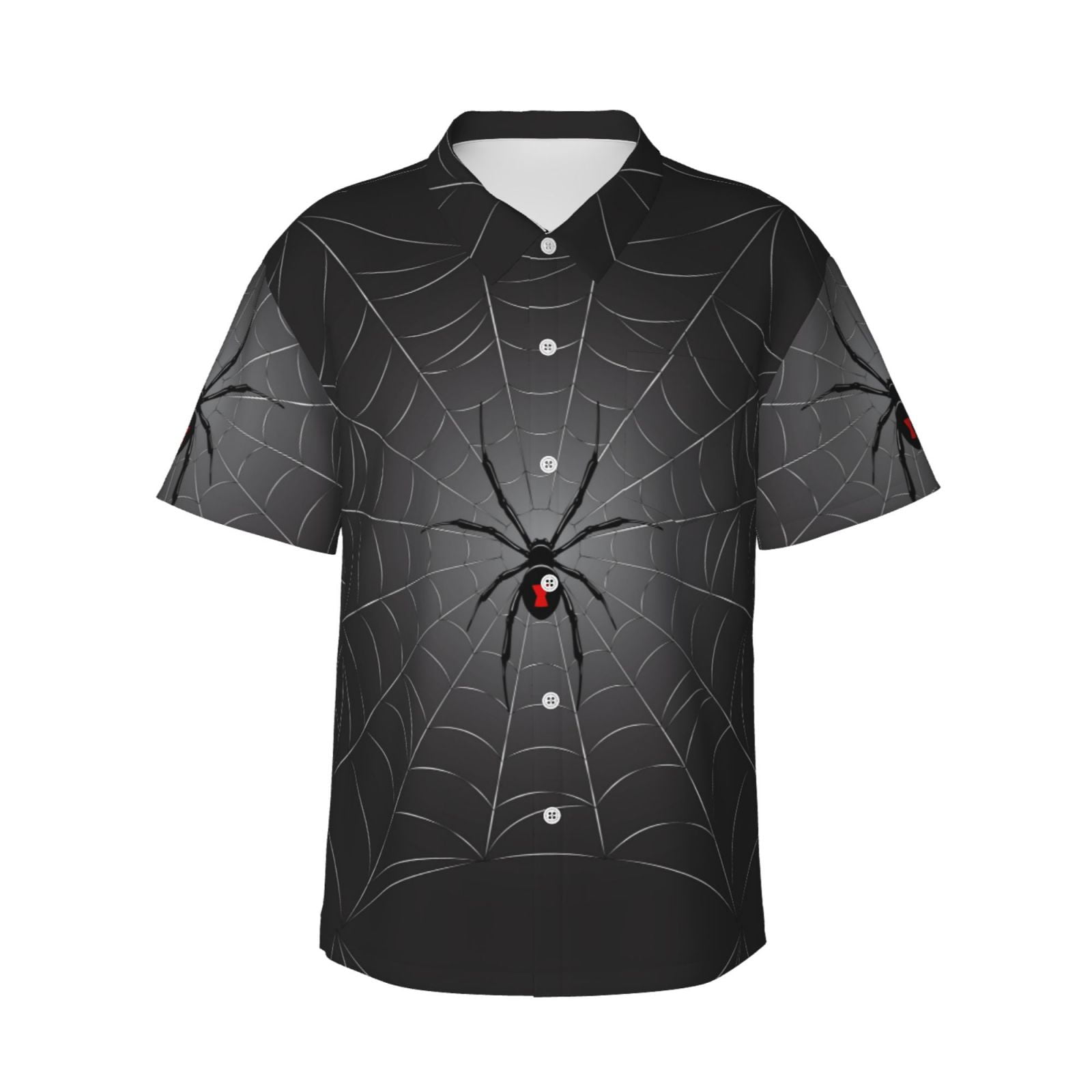 VISESUNNY Men's Casual Short Sleeve Hawaiian Shirt - Spider Animal Print, Quick-Dry, Size Medium