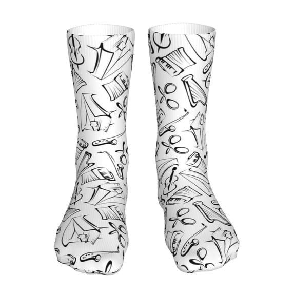 Gaeub Black White Music Print Sports Socks,No Heel Casual Mid-Tube Socks,Crew Socks for Women and Man For Trouser, Dress, Business
