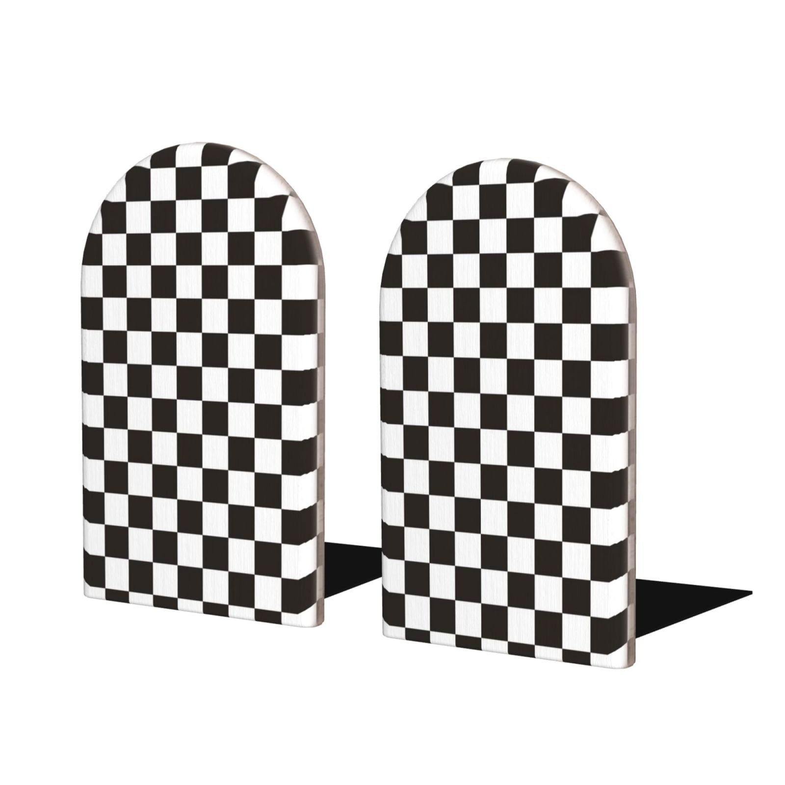 Gaeub Black and White Checkerboard Wood Bookends, Non-Slip Bookends ...