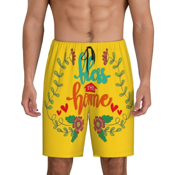 Gaeub Bless This Home Printed Men's Short Pajama Pants, Lightweight Lounge & Sleep Bottoms Keep You Cool - XX-Large