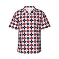 thumbnail image 1 of Gaeub Blue And Red Diamond Print Men's Hawaiian Shirt,Button Down Short Sleeves Shirts,Tropical Beach Casual Button Down Shirts,X-Large, 1 of 7