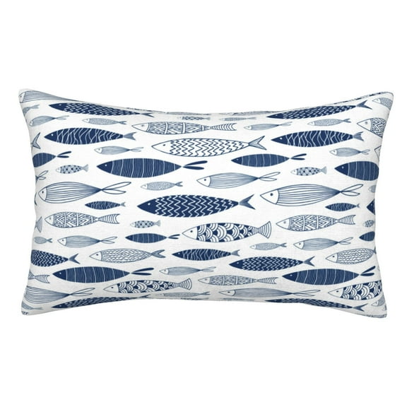 Gaeub Blue Fish Print Double Sided Plush Decorative Throw Pillow Cover, Sofa Cushion Cover, Plush Cushion Cover，Excluding Pillow Core-14"x20"