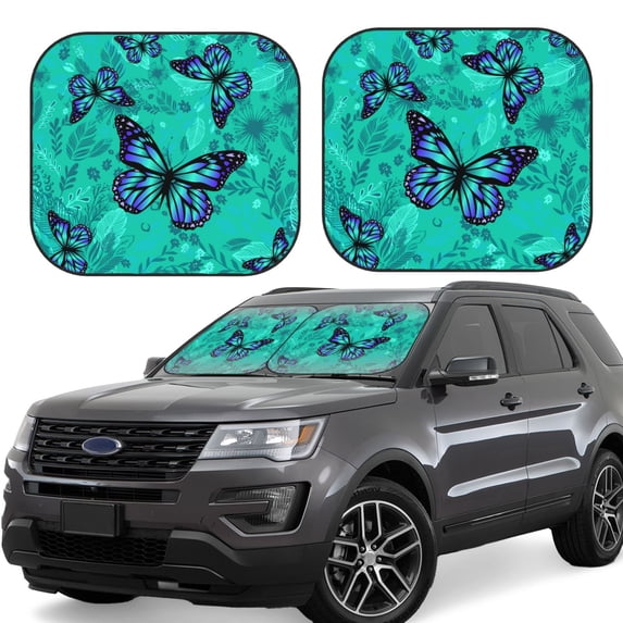 Gaeub Blue Floral with Butterflies Foldable Auto Sun Blocker Visor, Sunshade for Car Front Window, Keeps Your Vehicle Cool - Large
