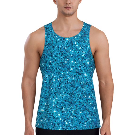 Gaeub Blue Glitter Men's Athletic Tank Top, Workout Sleeveless Shirts, Running Tank Tops for Gym, Running, Training - XX-Large