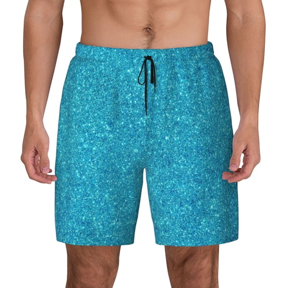Gaeub Blue Glitter Mens Swim Trunks Stretch Beach Shorts Quick Dry for Men Swim Shorts Swimwear with Pockets- X-Large